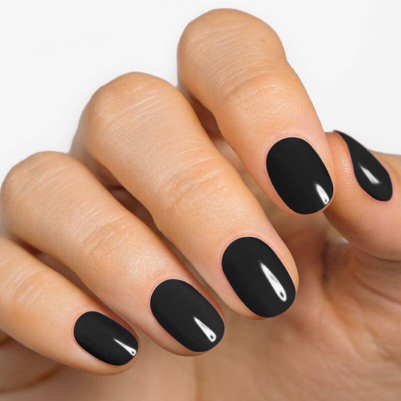 Sleek glossy black oval nails by moyou London