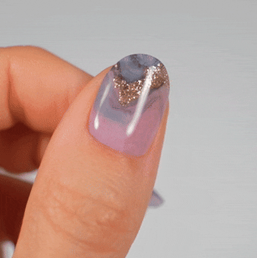 marble manicure with purple and gold gel sticker by moyou London