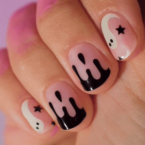 halloween manicure with ghost glow in the dark using gel polish stickers by moyou