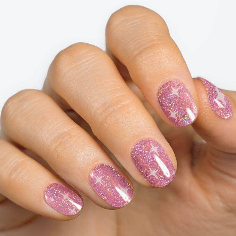 Holographic Pink with Sparkles Gel Nail Strips MoYou London