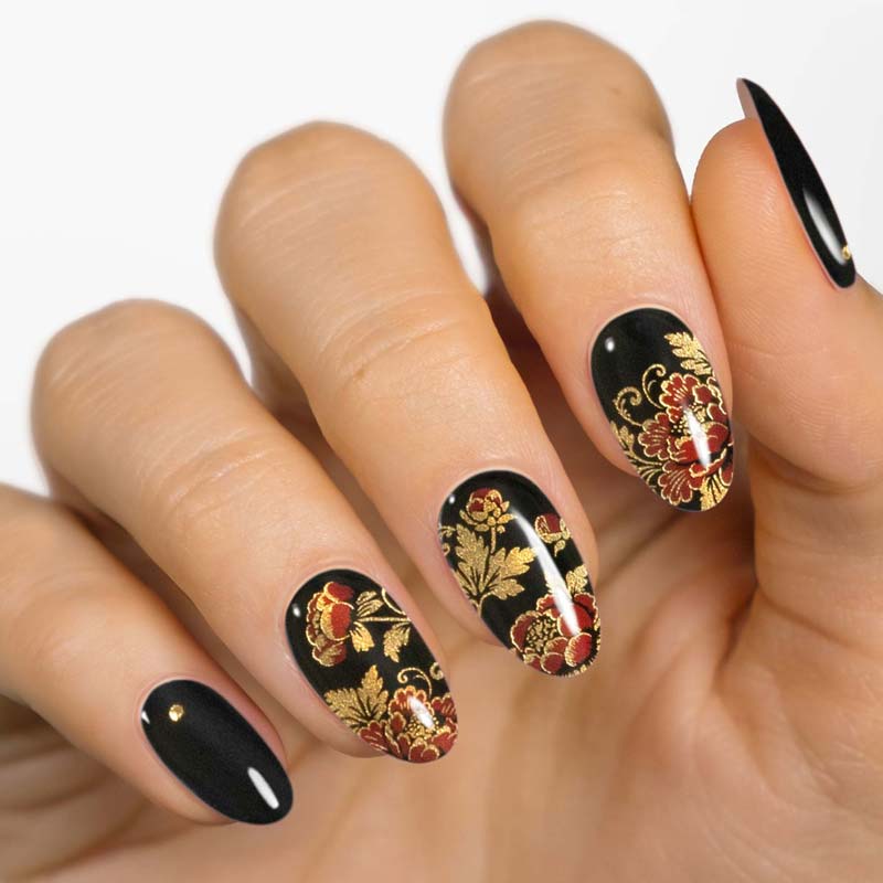 Midnight Blossoms Stick On Nails | MoYou London