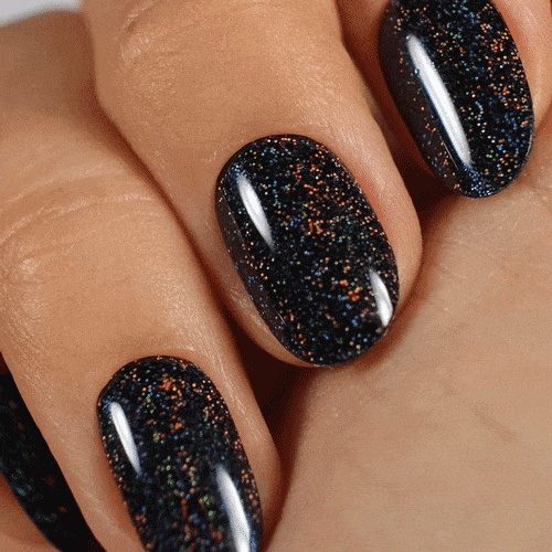 Black holographic glittery gel nail sticker by moyou London