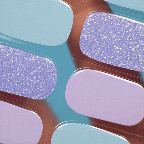 lilac glitter pastel manicure using gel polish stickers for healthy nails