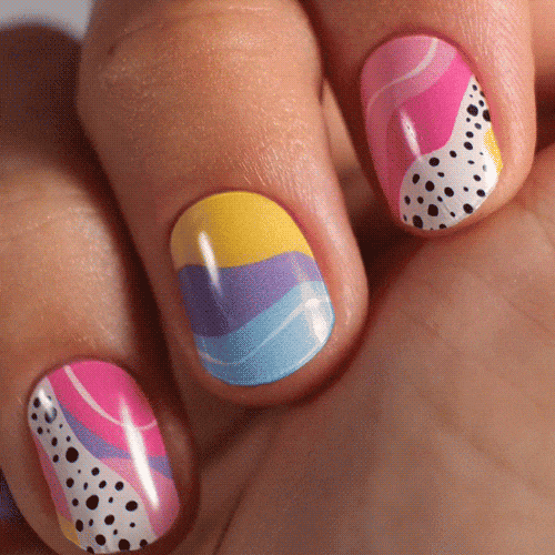 summery fun manicure with nail artist collaboration using gel polish stickers for strong and healthy nails