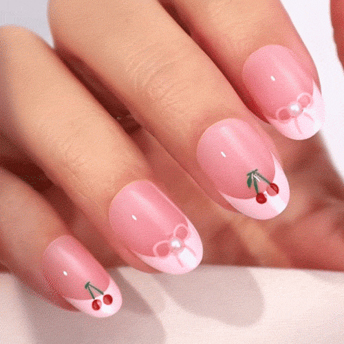 Bow & Berry Short Oval • Soft Gel Press Ons - MoYou London