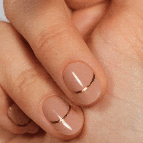 Minimalistic nail manicure design with gold strip gel strips from real gel polish by moyou London