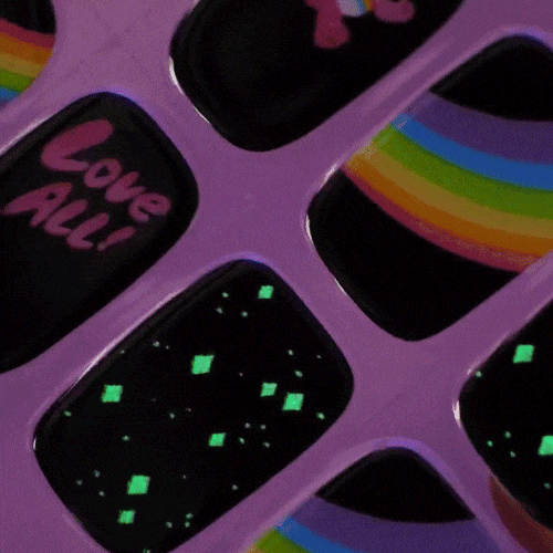 Gel Nail Strip CARE BEARS LOVE ALL MoYou London rainbow manicure glow in the dark gel stickers