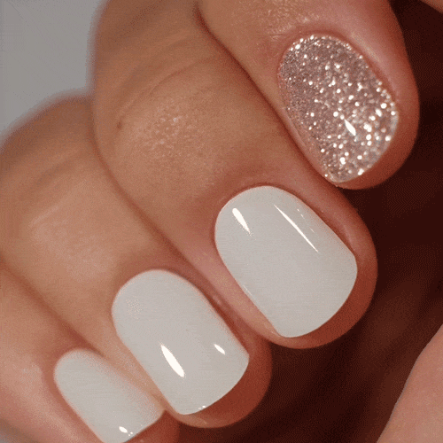 white glitter manicure with gel polish stickers by moyou