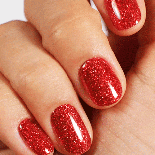 gel nail stickers by moyou with red glitter for Christmas nails