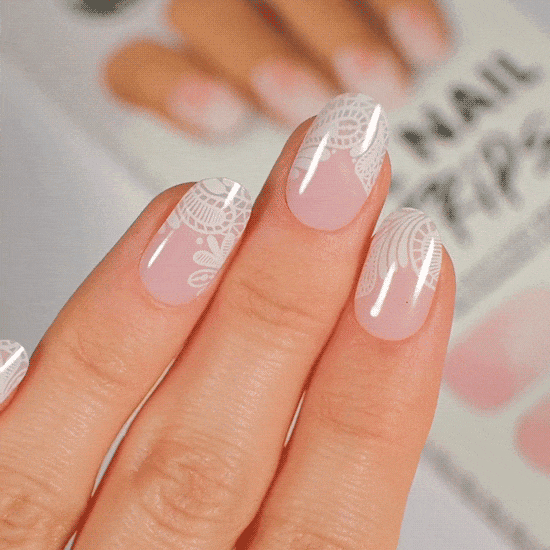 gel strip with white lace design glossy finish nail stickers