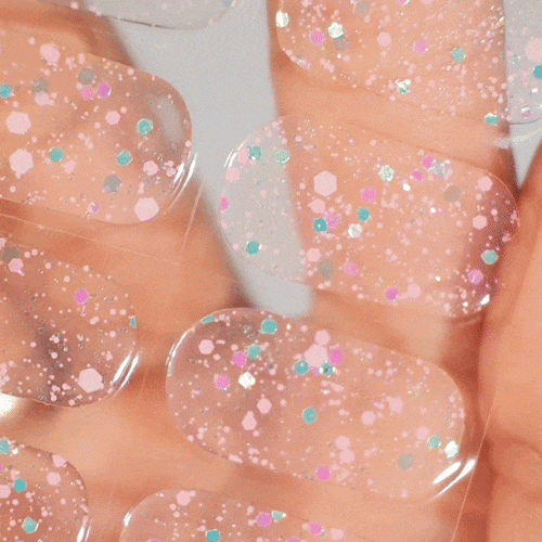 clear confetti manicure using gel polish stickers for strong and healthy nails