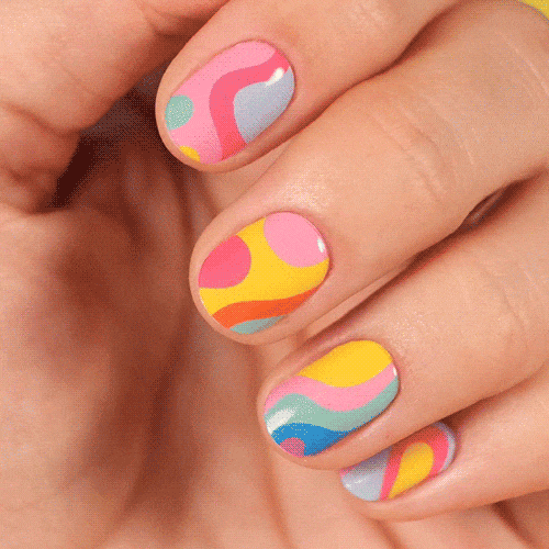 summer manicure using gel strips with fun and colourful