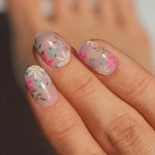 floral summer manicure using gel polish stickers by moyou London