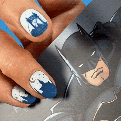 batman manicure using stamping nail art stencils by moyou