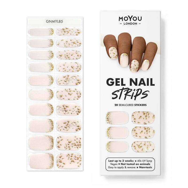 Set of gel nail strips in white and gold designs
