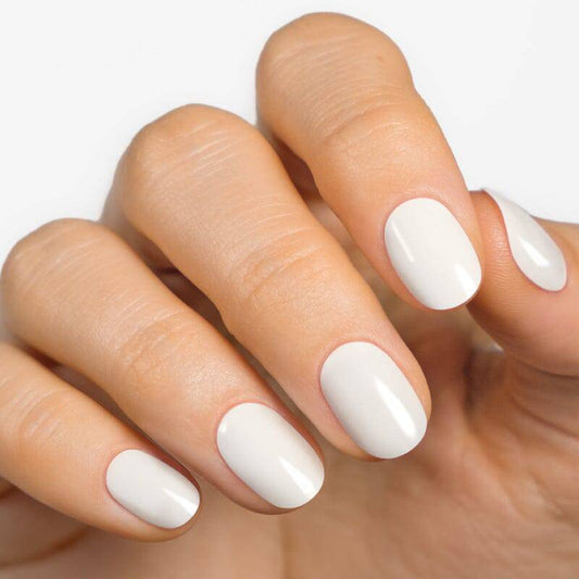 Snow White gel nail strip on hand — milky white nail trend by MoYou London
