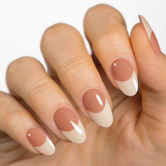 French for Beginners gel nail strip on hand — elegant wedding nail design by MoYou London