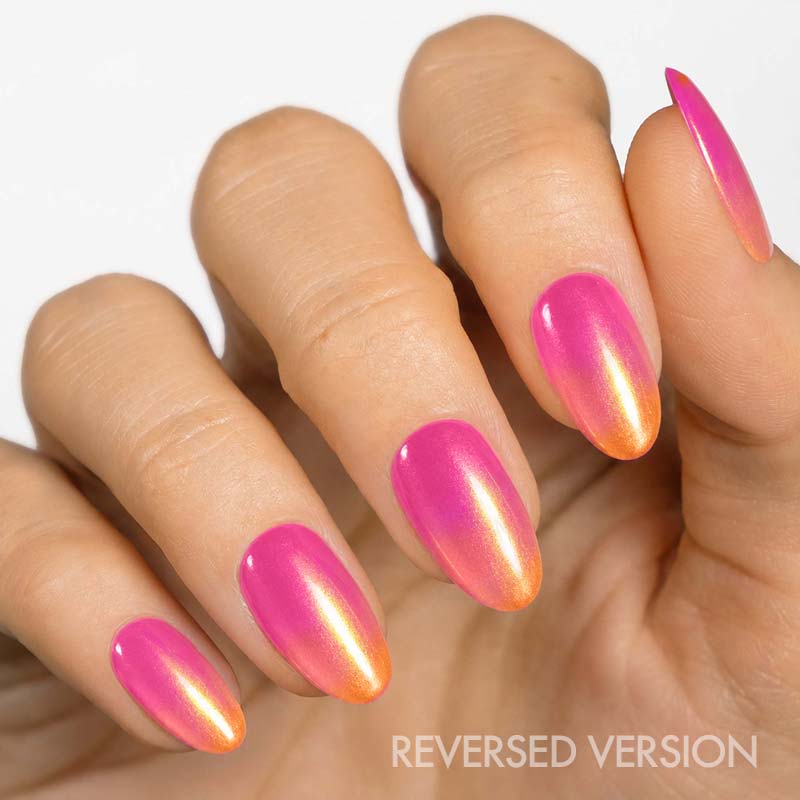 Stunning red and pink gel nail strips design on hand showcasing MoYou London nail art