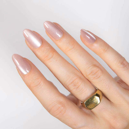 Ethereal Glow press-on nails in soft shimmery nude