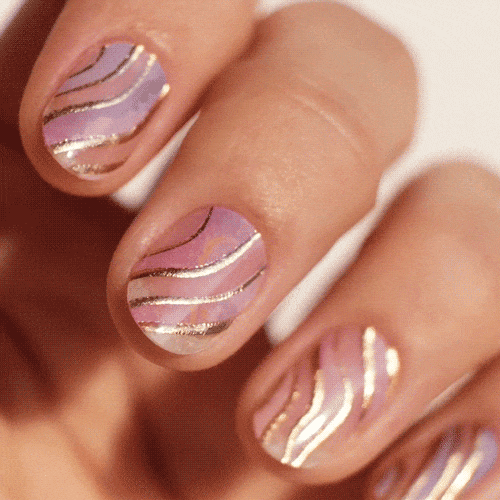 pastel marble with gold foil lines manicure