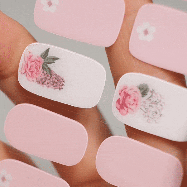 pink floral English ramen rose manicure using gel polish stickers by moyou