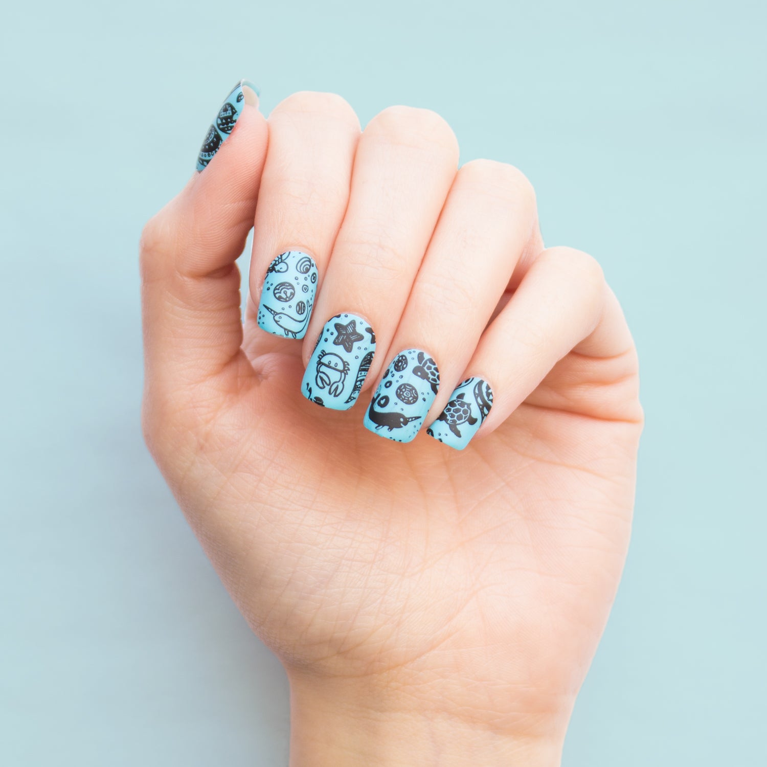 Black and Blue Sea Life Manicure