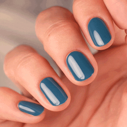 demin blue manicure design using gel polish stickers by moyou London 