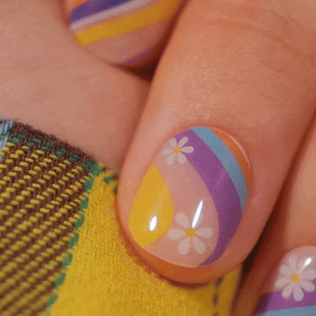 floral summary manis using gel polish stickers Sunny Afternoon by MoYou London