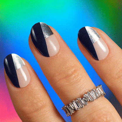 geometrical silver and blue manicure using gel polish stickers by moyou