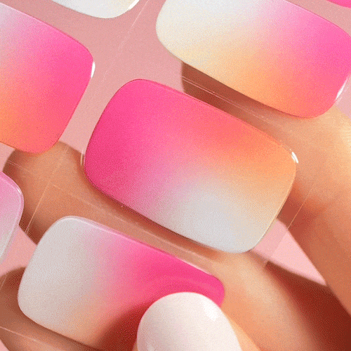 gradient pink to white pastel manicure made from real gel polish nail stickers 