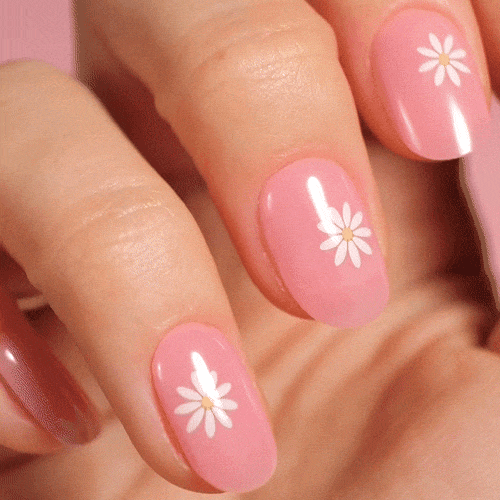 gel polish stickers with daisies and pink manicure by jodiesbeaute and MoYou London