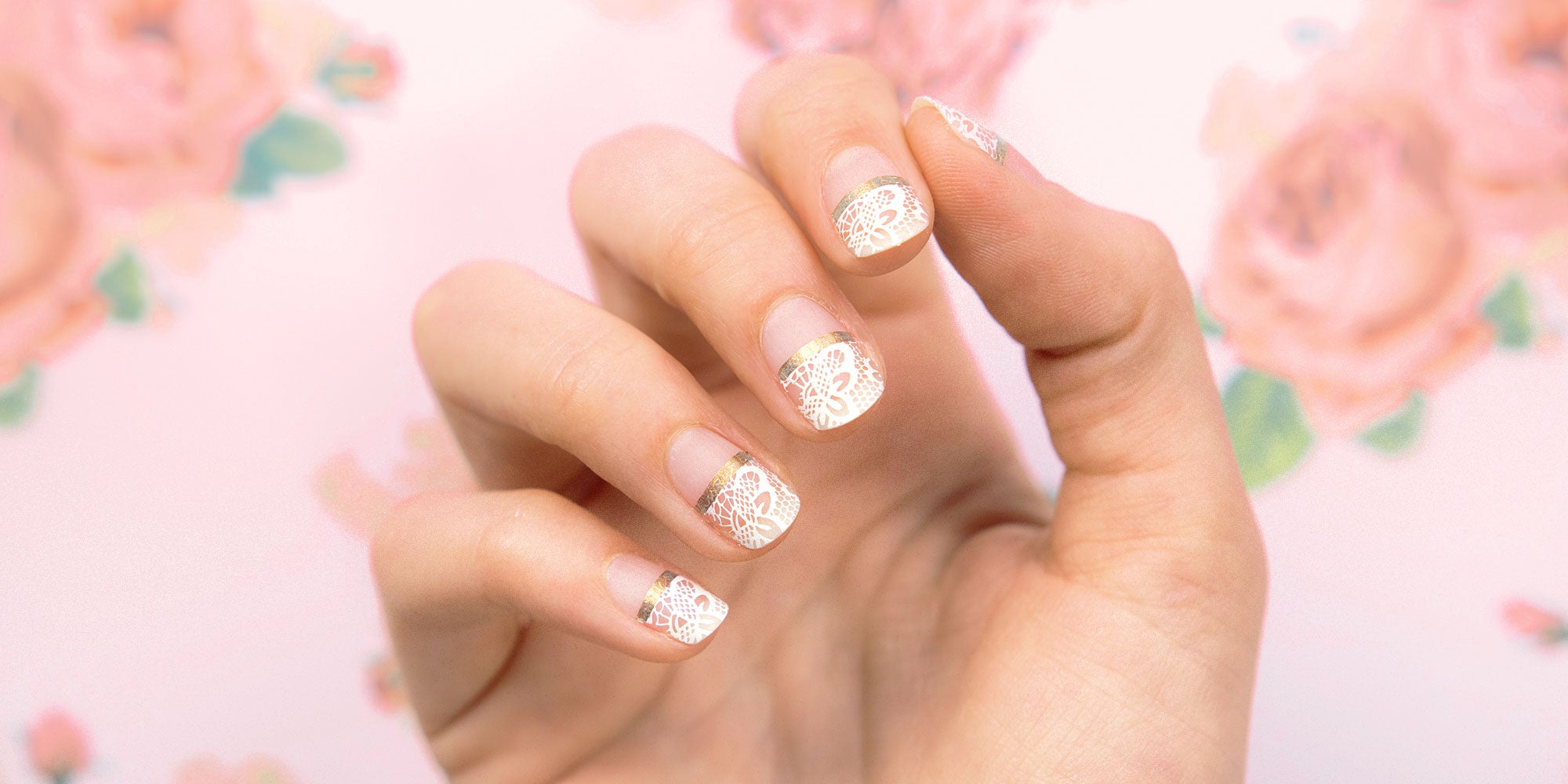 Elegant White & Gold Lace Manicure