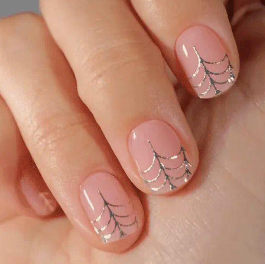 Gel Nail Strip Metal Web silver over clear gel polish sticker