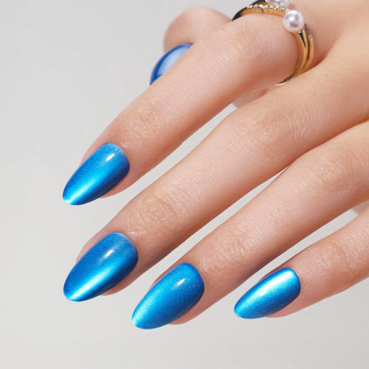 Blue Nova Short Almond • Soft Gel Press Ons - MoYou London