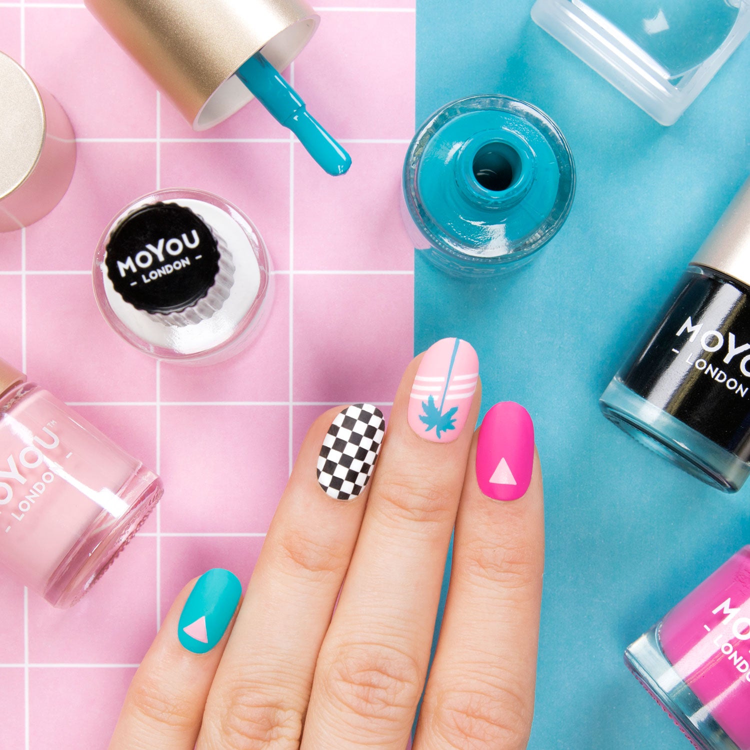 Pink and Blue Retro Nails