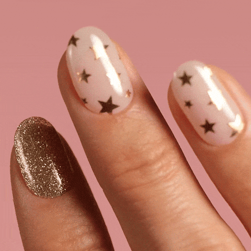 gold star night out manicure using gel polish stickers by moyou