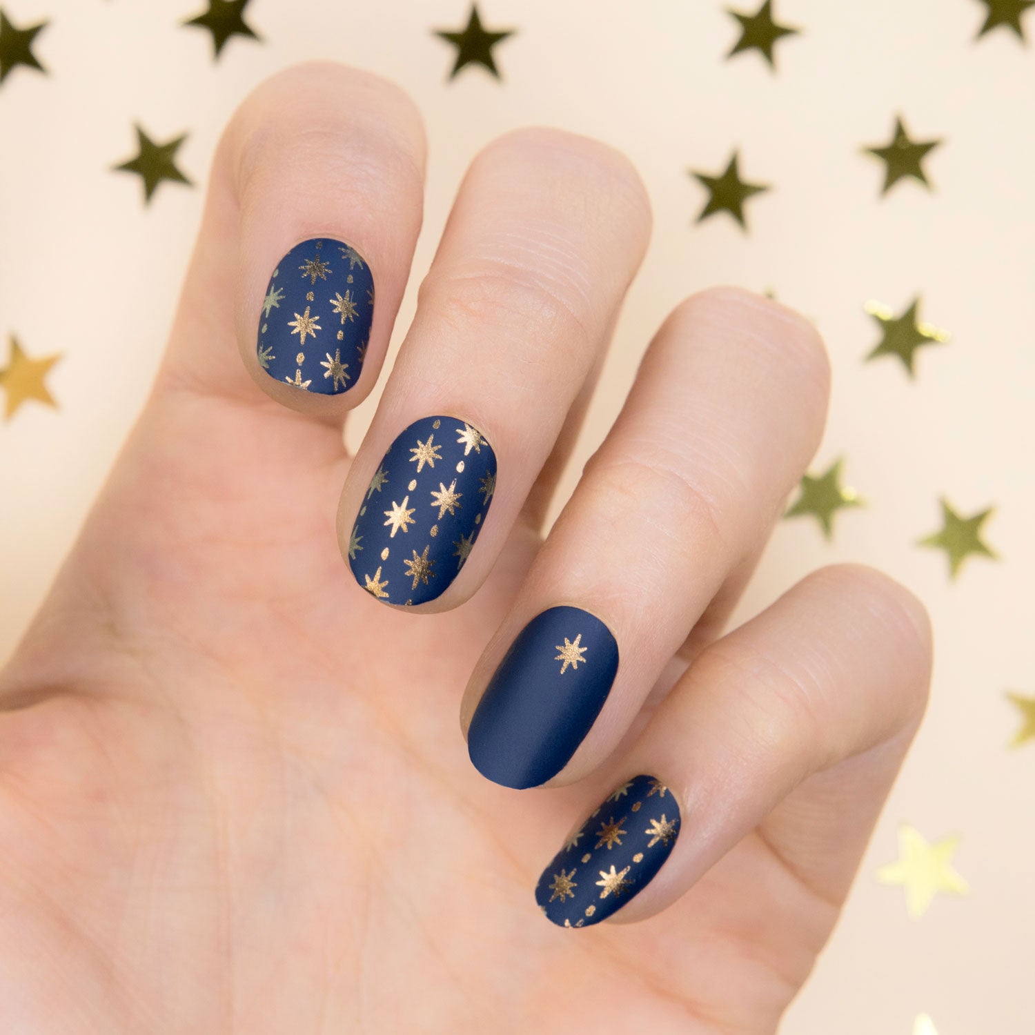 Elegant Blue & Gold Stars Manicure