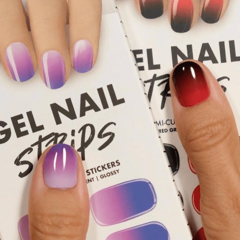Glossy Black/Red Gradient Gel Nail Strips MoYou London