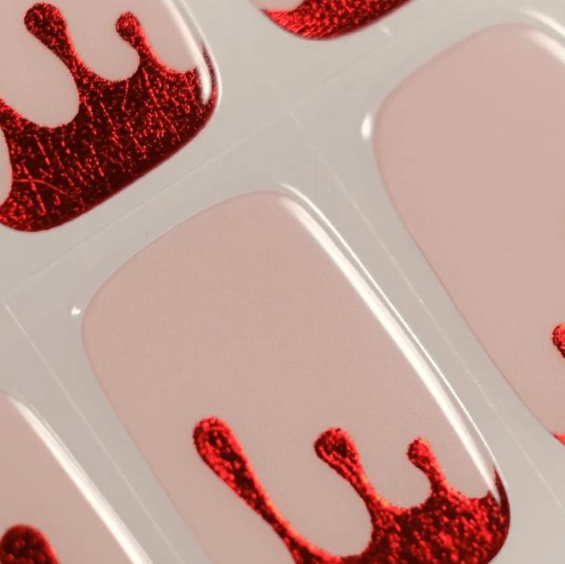 gel strips for halloween with glitter red dripping polish 