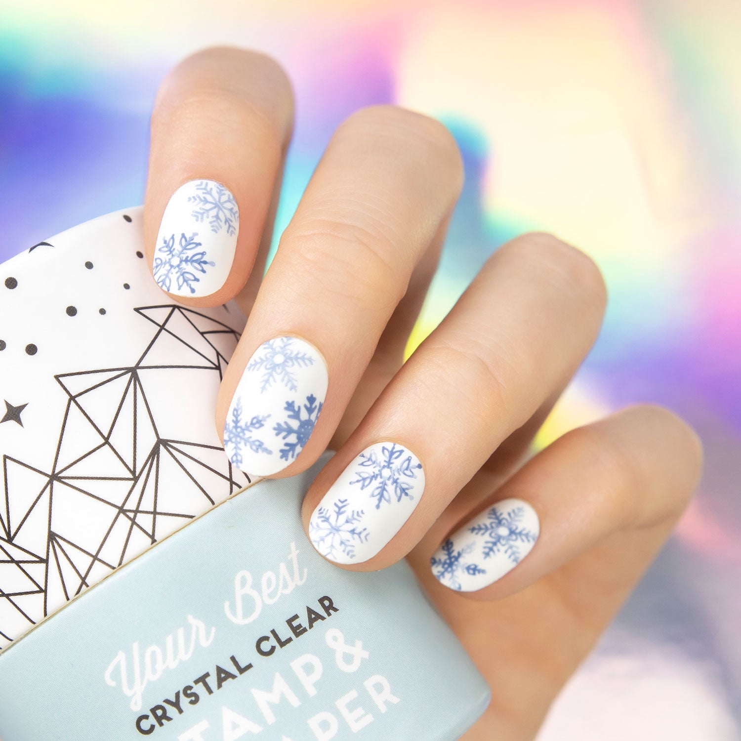 White and Blue Snowflake Manicure