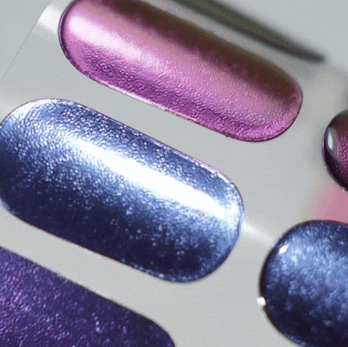 metallic chrome purple and blue manicure using gel polish stickers for healthy xmas nails