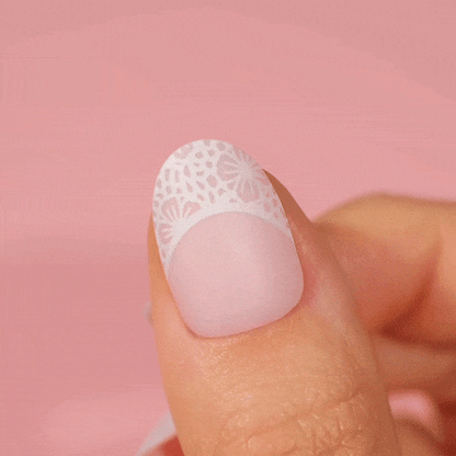 Nail artist thenicenailsclub white lace French manicure using gel polish stickers MoYou London