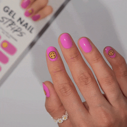 hands with the moyou gel strip nail stickers fun design with smilly emoji 