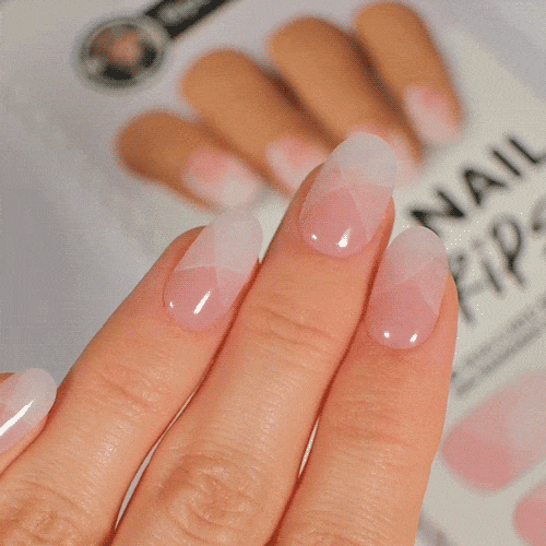 pink and nude French manicure using gel polish stickers by moyou