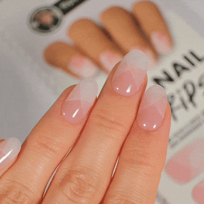 pink and nude French manicure using gel polish stickers by moyou
