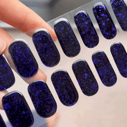 Chrismas nail designs with blue chip glitters on gel polish nail stickers by moyou