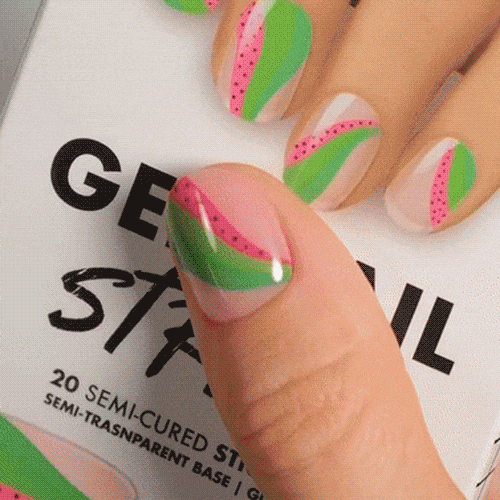 watermelon summer manicure using gel polish stickers by moyou