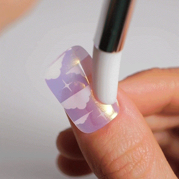 cloudy manicure with purple glow using gel polish stickers by moyou