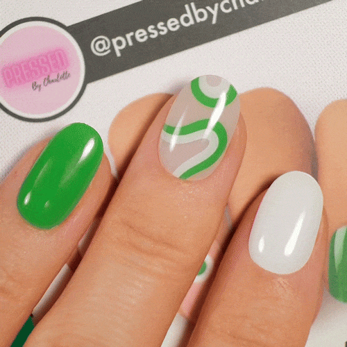 green sixties manicure using gel polish stickers by moyou