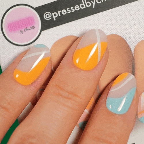 yellow and blue summer geometrical seventies manicure using gel polish stickers y moyou